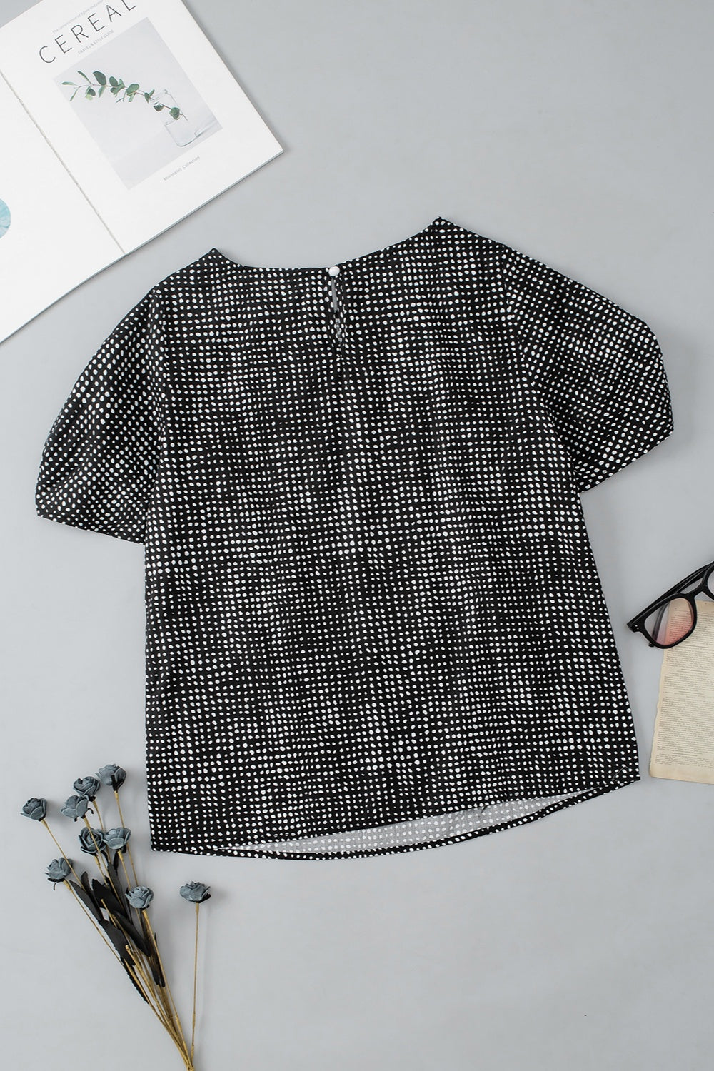 Printed Round Neck Short Sleeve Blouse - Charming Charlie
