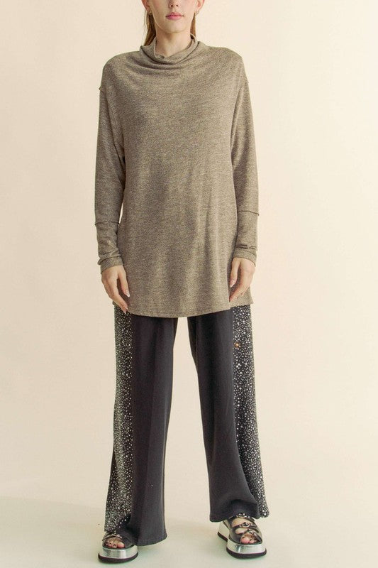 Davi & Dani Slit Mock Neck Long Sleeve Top - Charming Charlie