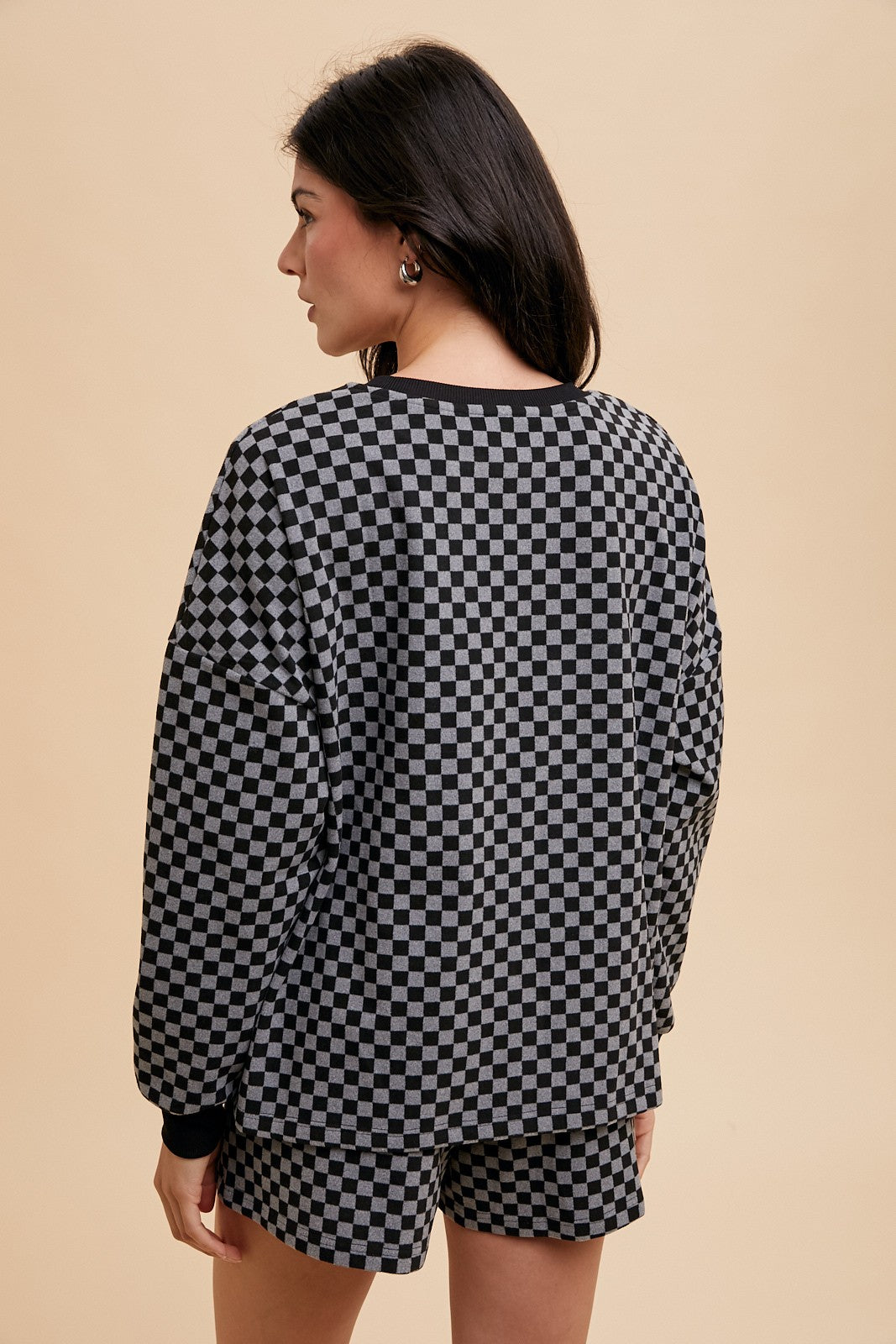 Annie Wear Checkered Round Neck Top and Drawstring Shorts Set - Charming Charlie