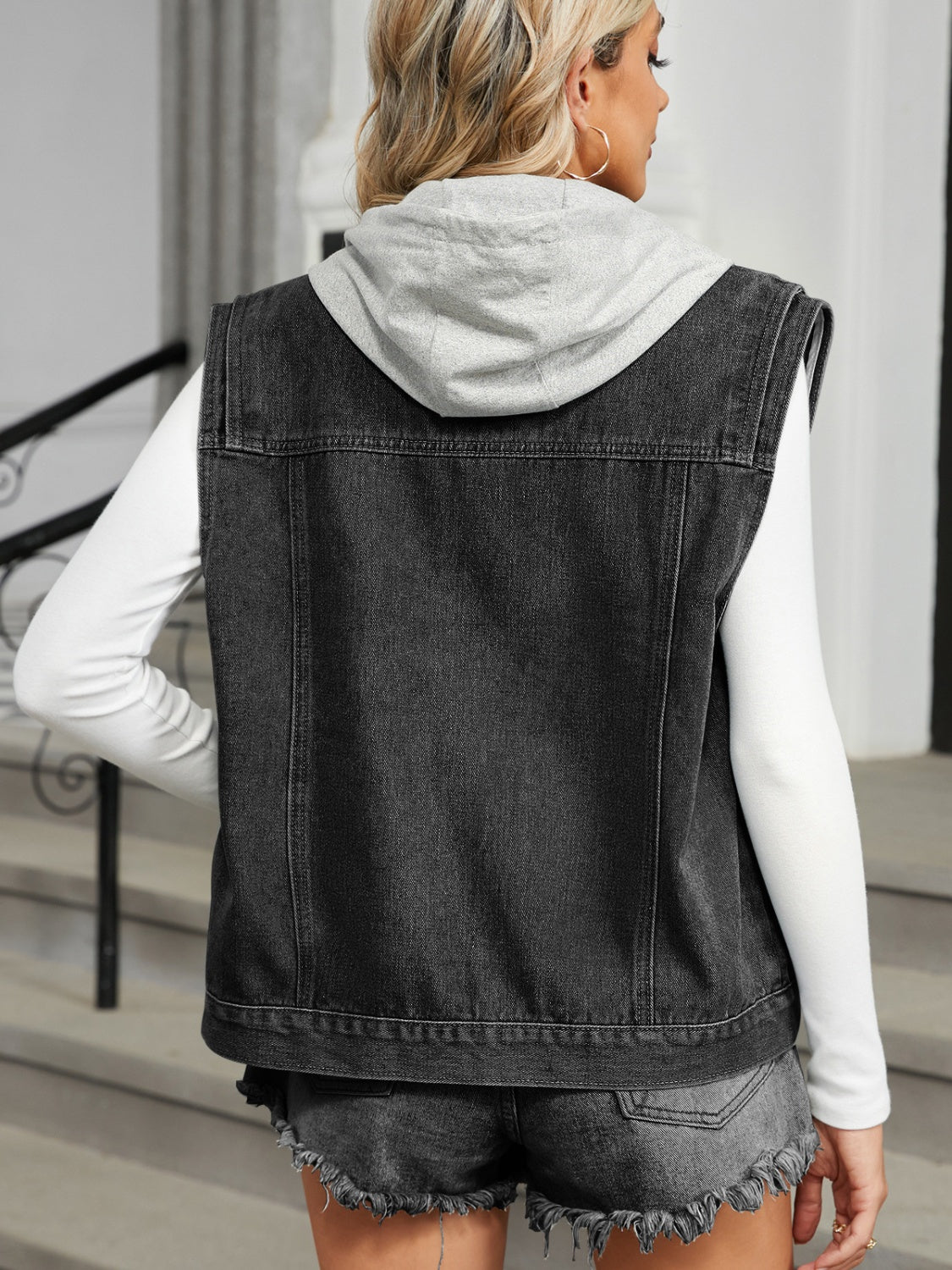 Pocketed Button Up Sleeveless Denim Jacket - Charming Charlie