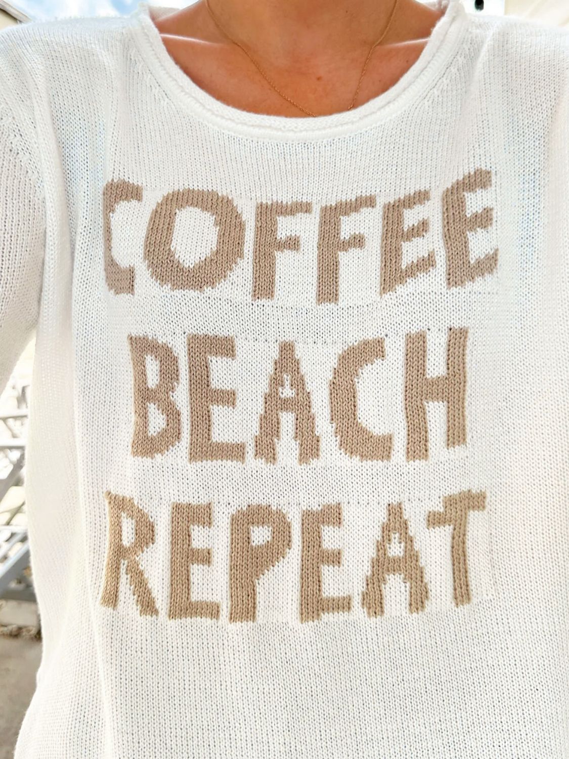 Letter Graphic Round Neck Long Sleeve Sweater - Charming Charlie