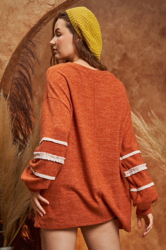 SLEEVE WITH TWEED TRIM TUNIC - Charming Charlie