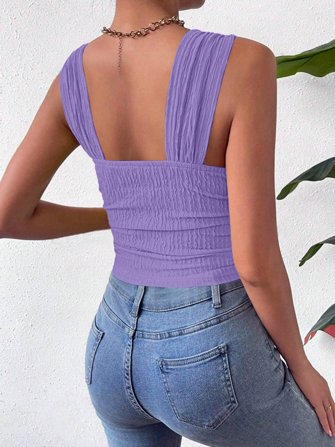 Textured Square Neck Wide Strap Tank - Charming Charlie