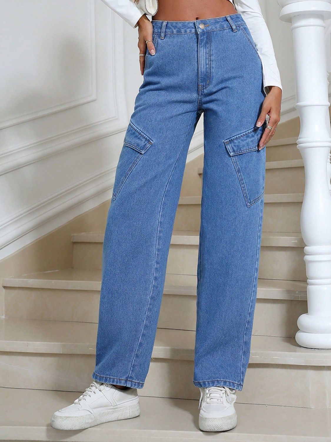High Waist Straight Leg Jeans with Pockets - Charming Charlie