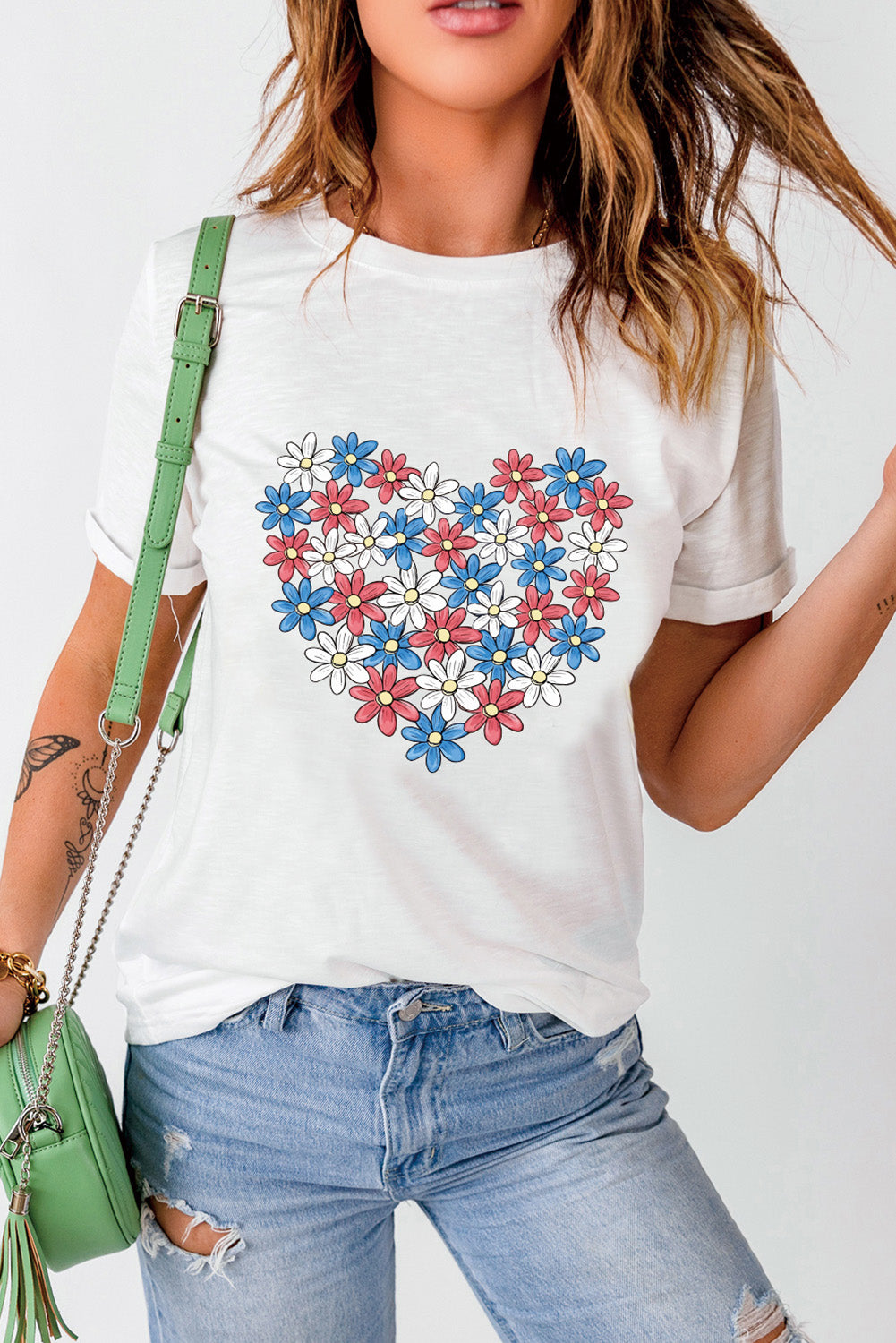 Flower Graphic Round Neck Short Sleeve T-Shirt - Charming Charlie