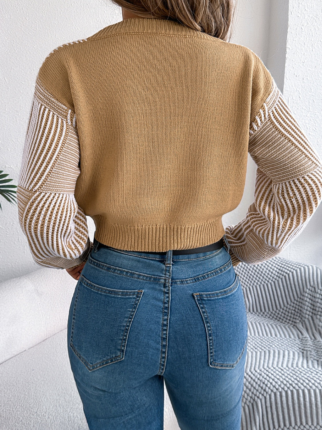 Striped V-Neck Long Sleeve Sweater - Charming Charlie