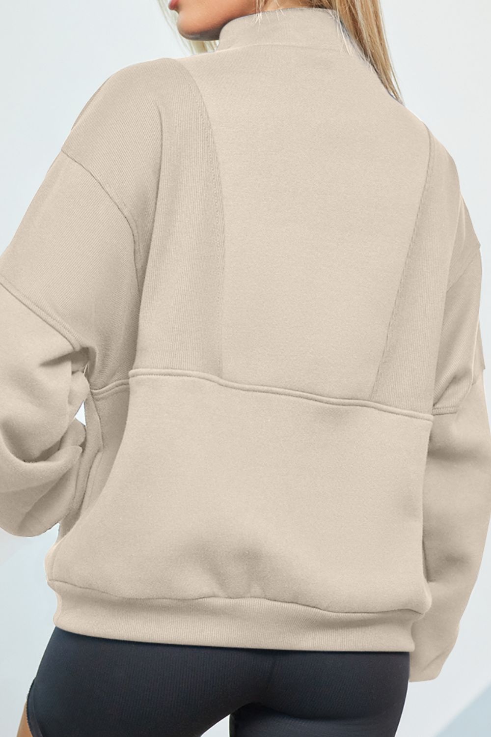 Half Zip Drop Shoulder Long Sleeve Sweatshirt - Charming Charlie