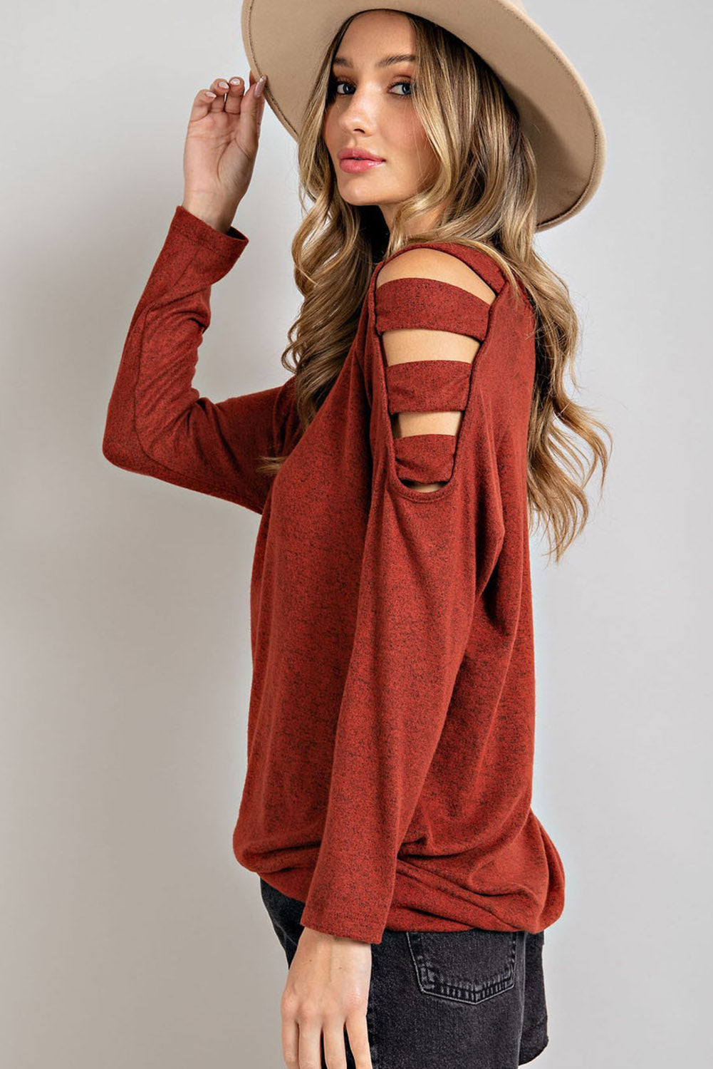 Cutout Round Neck Long Sleeve Top - Charming Charlie