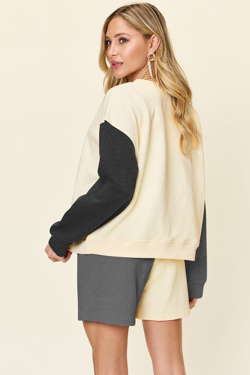 Double Take Full Size Contrast Drop Shoulder Top and Shorts Set - Charming Charlie