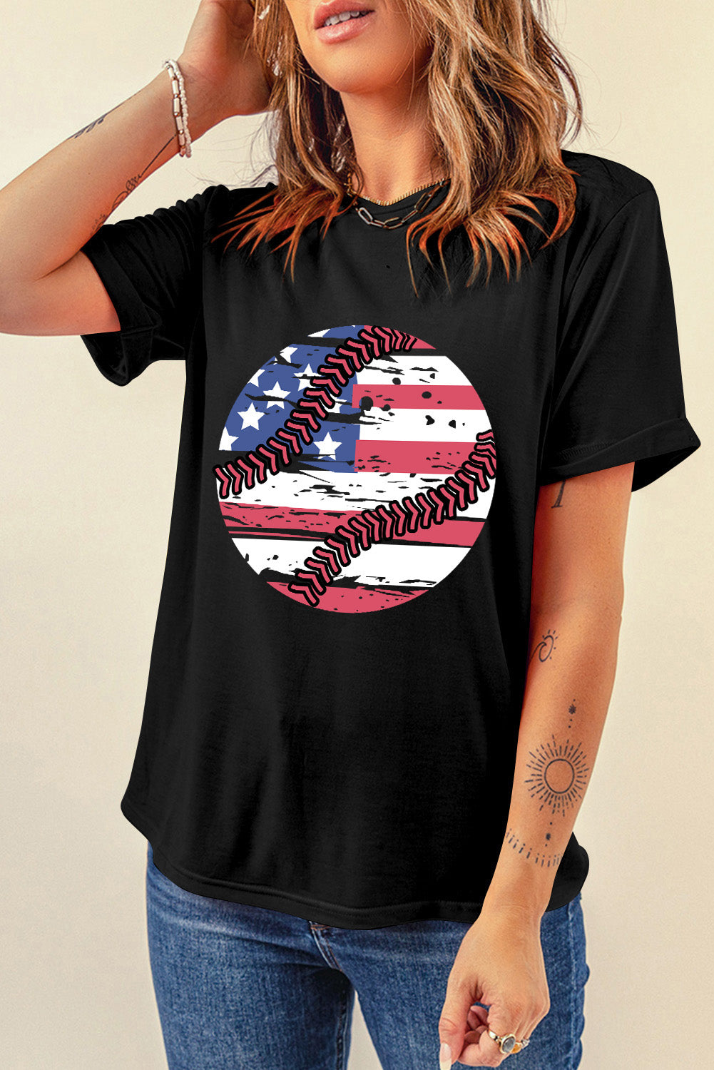 US Flag Round Neck Short Sleeve T-Shirt - Charming Charlie