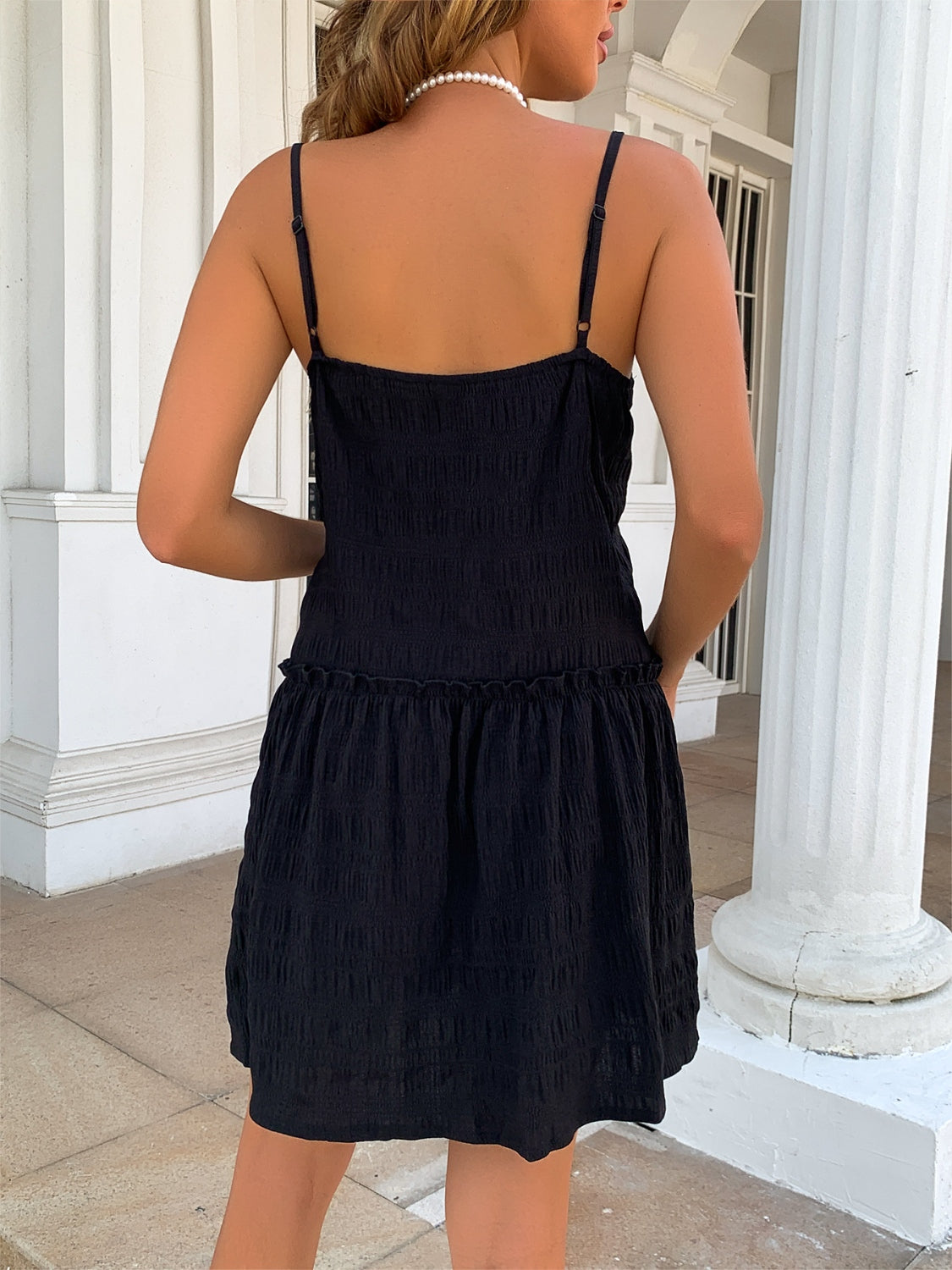Ruffle Hem Textured V-Neck Cami Dress - Charming Charlie