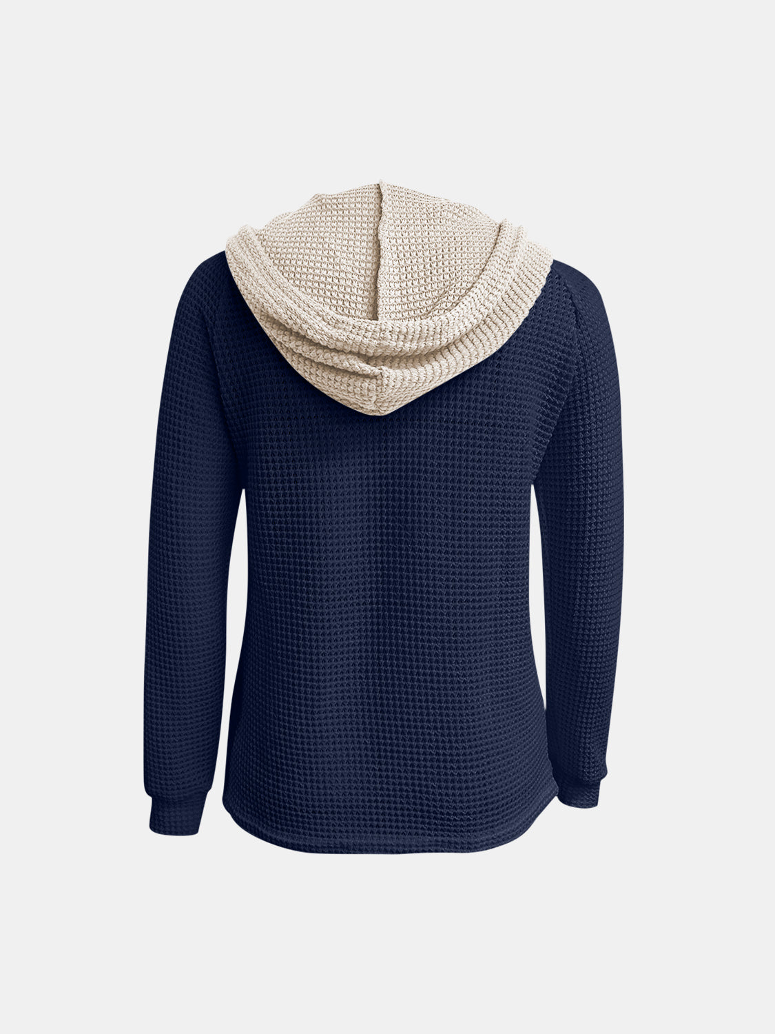 Full Size Waffle-Knit Contrast Long Sleeve Hoodie - Charming Charlie
