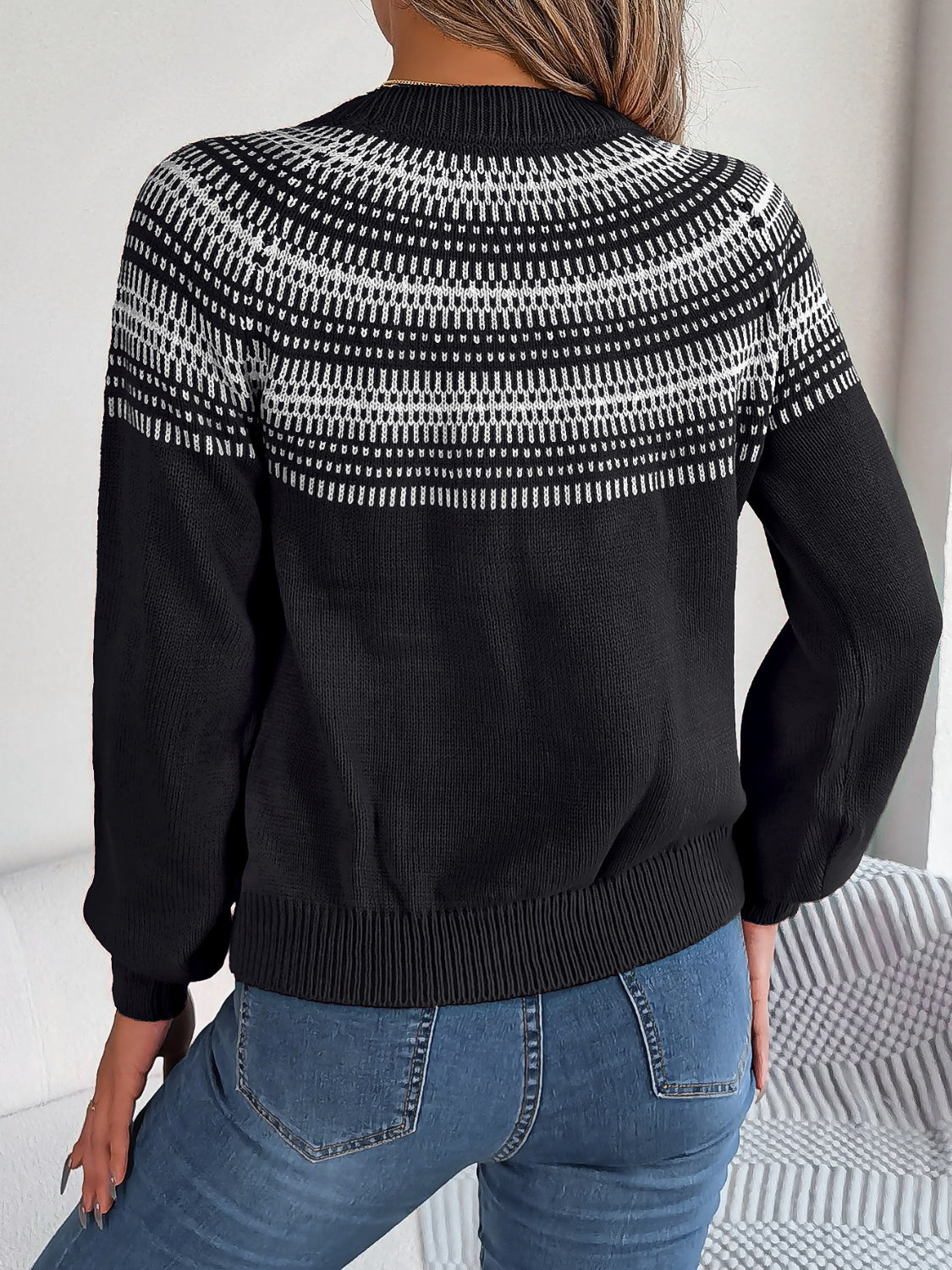 Contrast Round Neck Long Sleeve Sweater - Charming Charlie