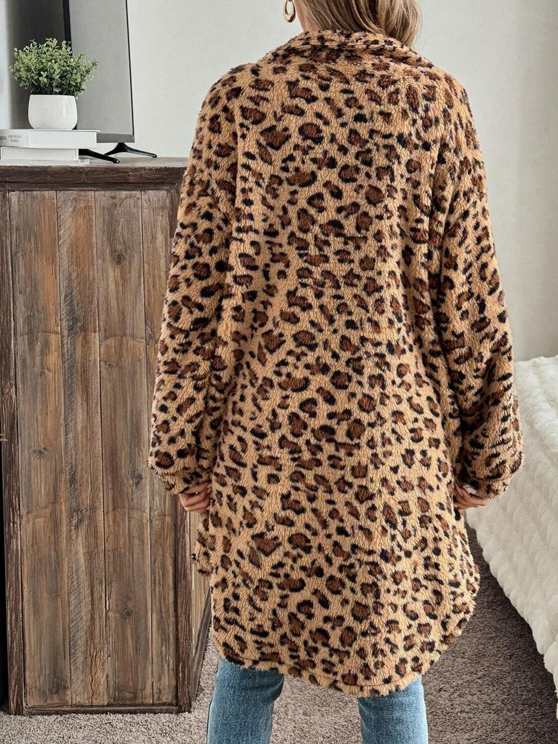 Leopard Button Up Long Sleeve Fuzzy Coat - Charming Charlie