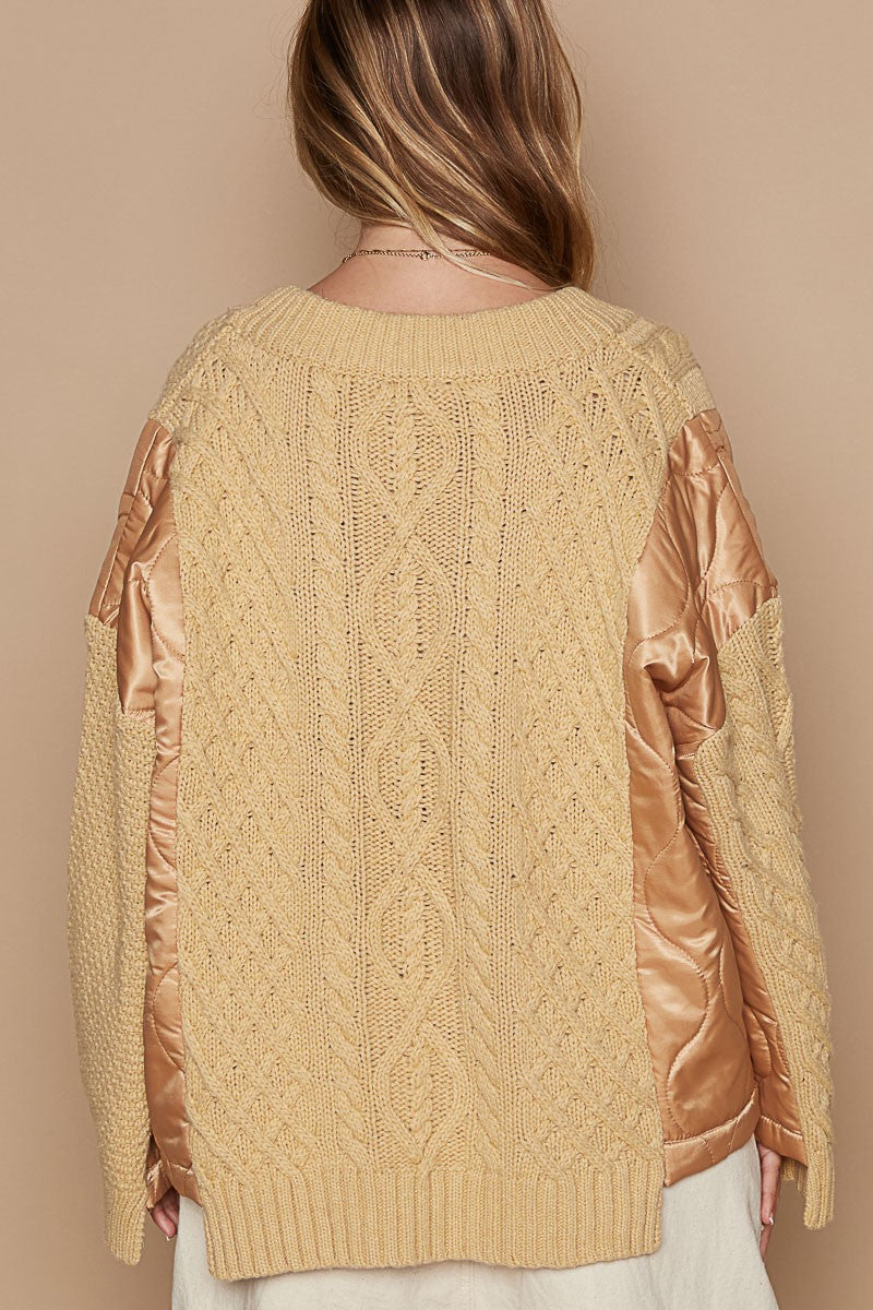 POL Quilting Patch Button Up Cable Knit Jacket - Charming Charlie