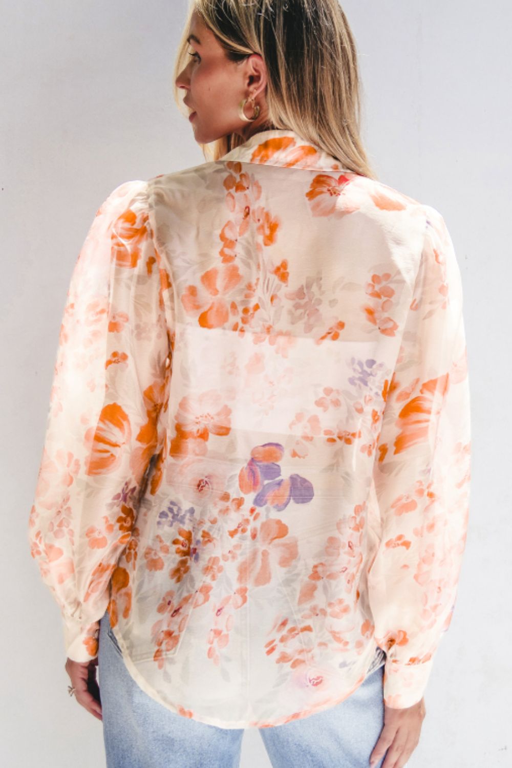 Printed Collared Neck Long Sleeve Shirt - Charming Charlie