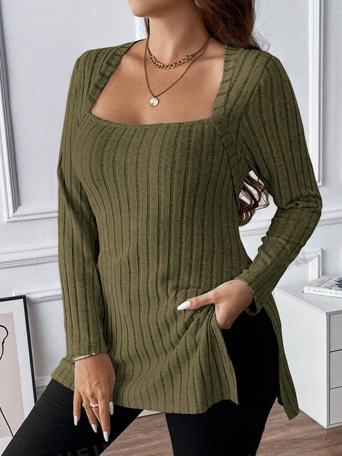 Plus Size Square Neck Long Sleeve Top - Charming Charlie