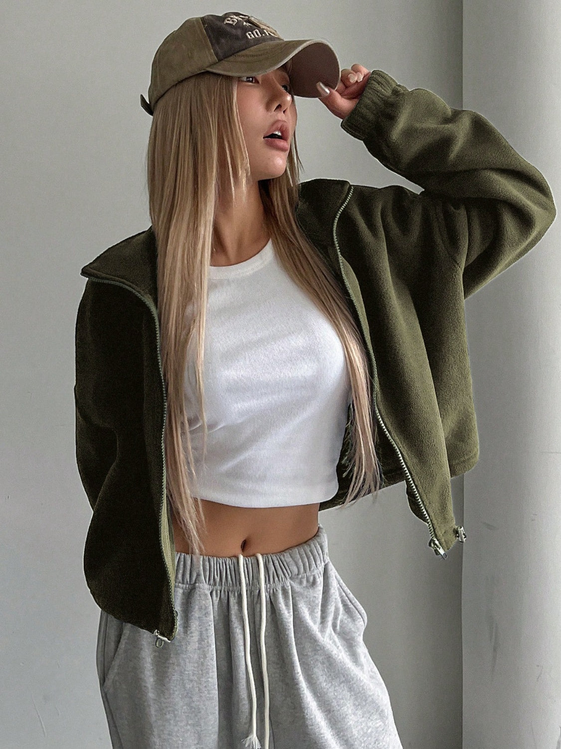 Honey Zip Up Long Sleeve Cropped Jacket - Charming Charlie