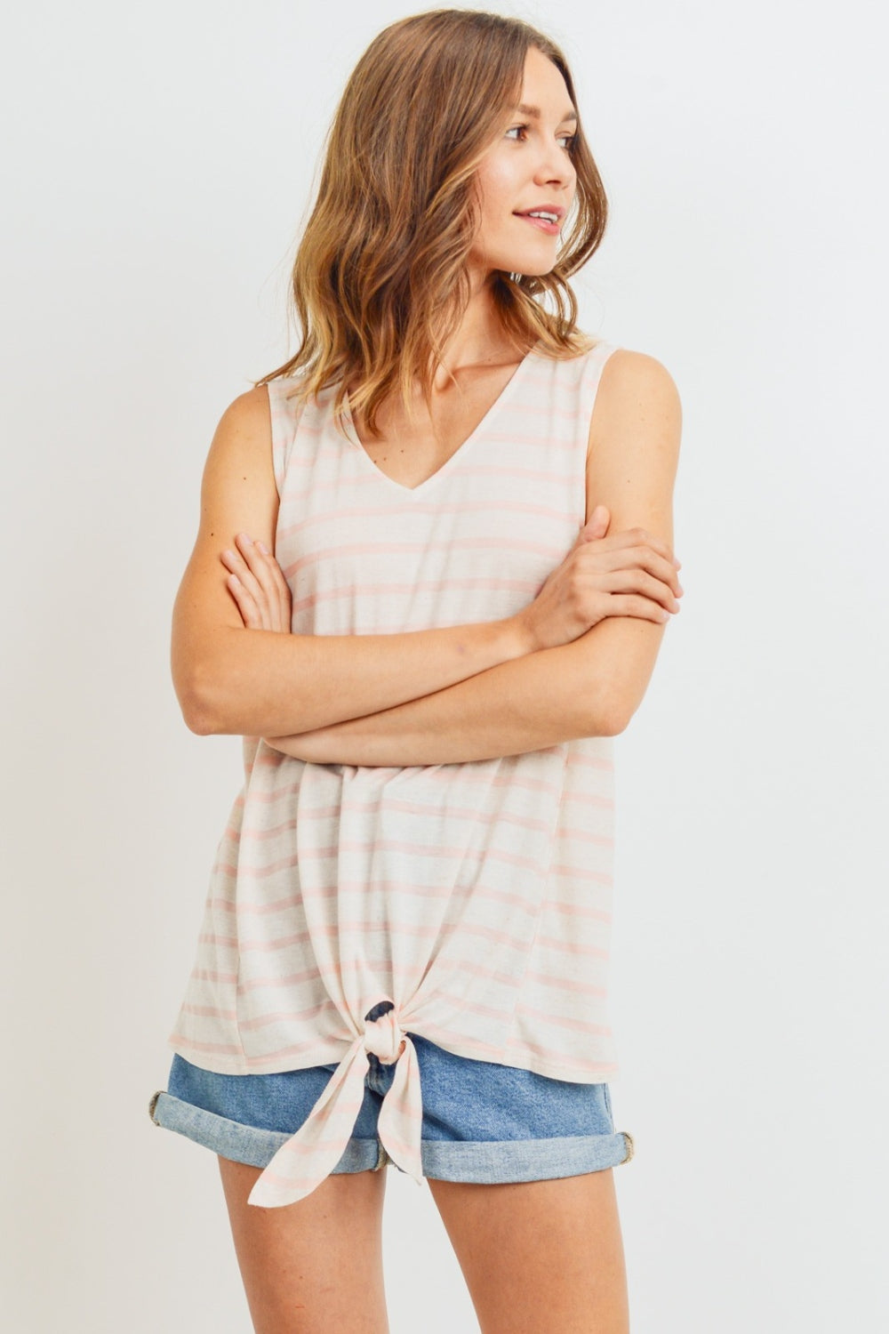 Cotton Bleu by Nu Label Sleeveless Front Tie Striped Top - Charming Charlie
