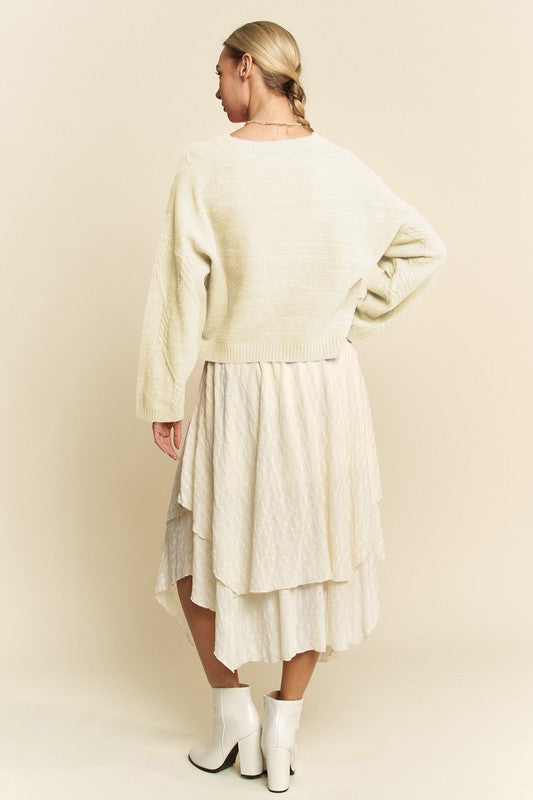 Davi & Dani Diamond Cable Pattern Drop Shoulder Sweater - Charming Charlie