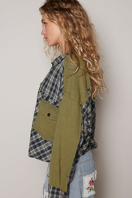 POL Plaid Button Down Shirt with Chest Pockets - Charming Charlie