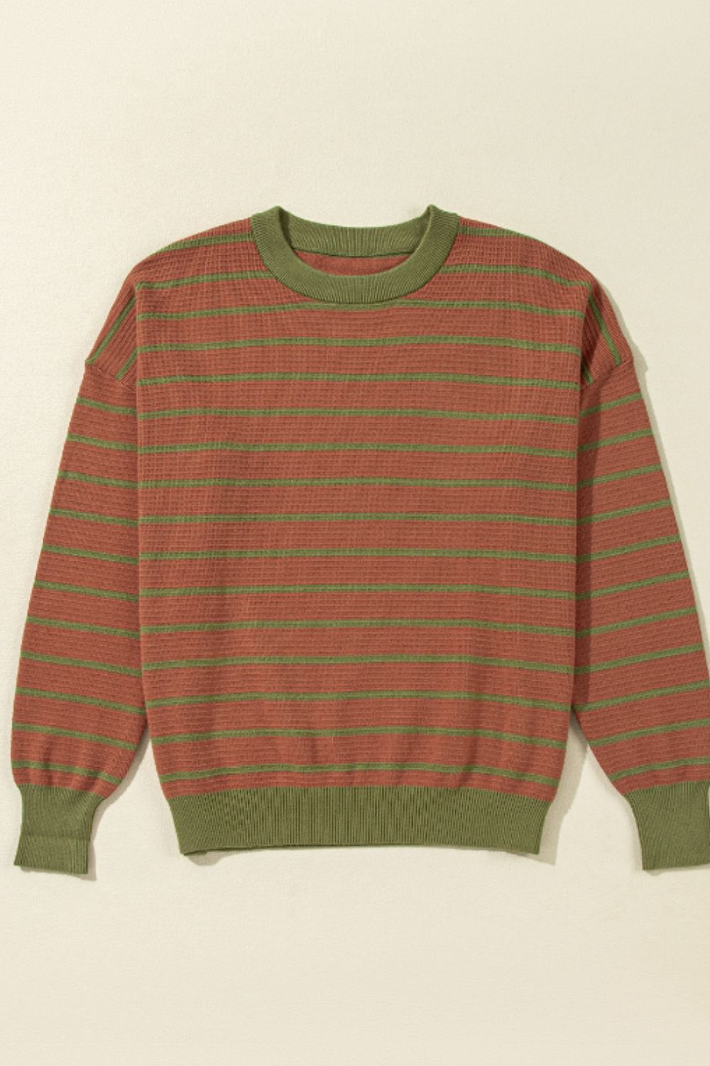 Striped Round Neck Long Sleeve Sweater - Charming Charlie