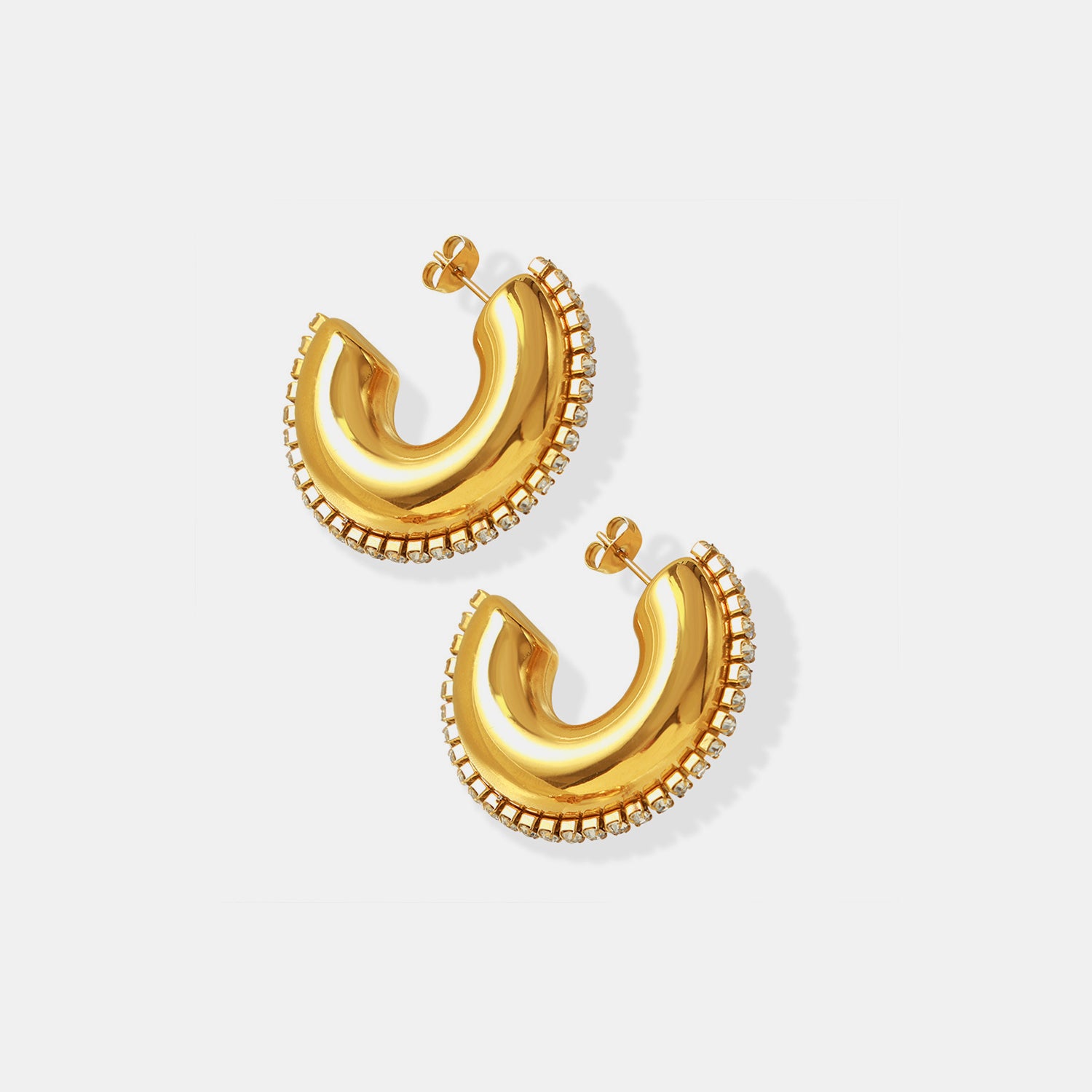 Titanium Steel Inlaid Zircon C-Hoop Earrings - Charming Charlie