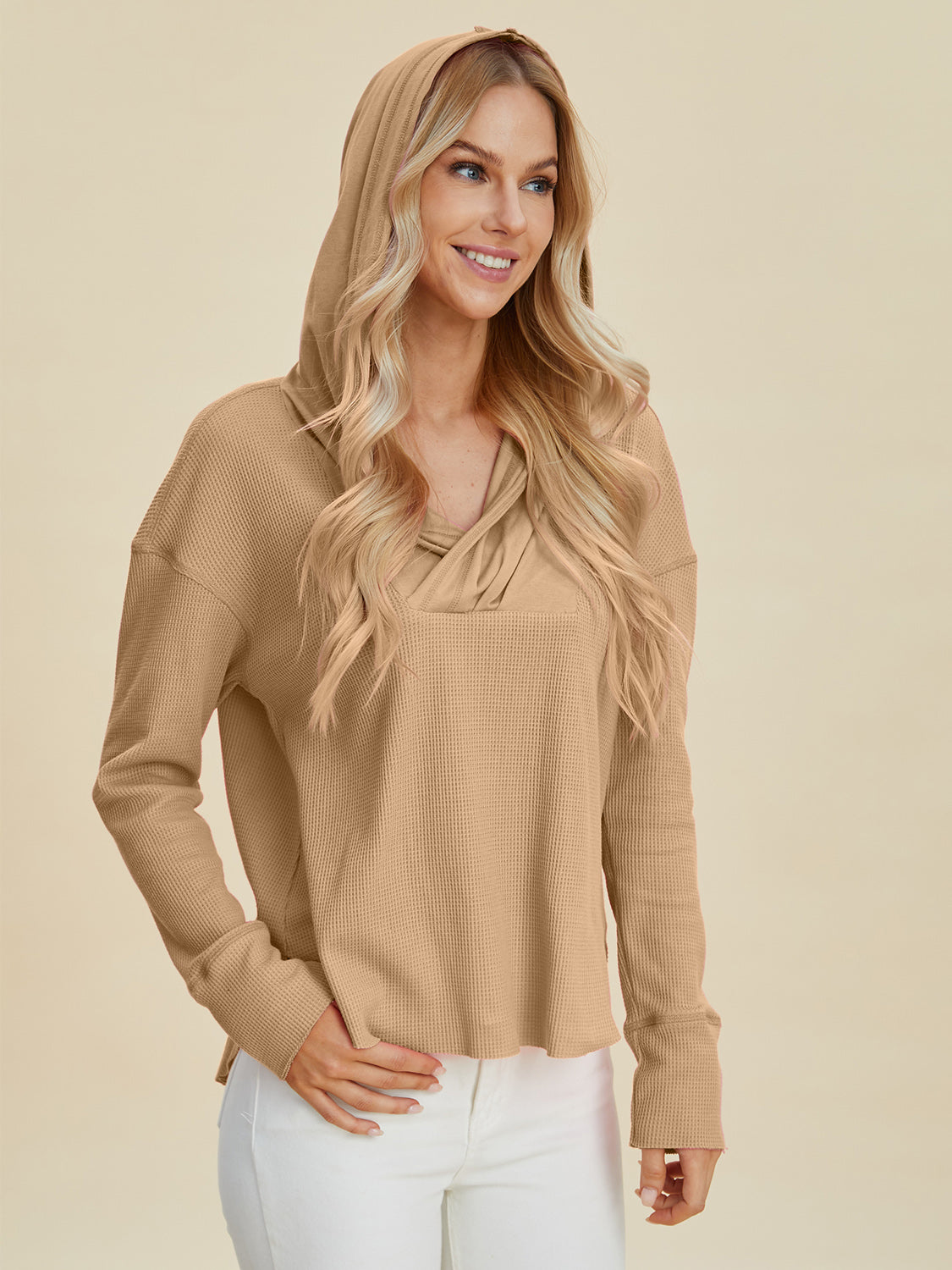 Double Take Full Size High-Low Dropped Shoulder Long Sleeve Hoodie - Charming Charlie
