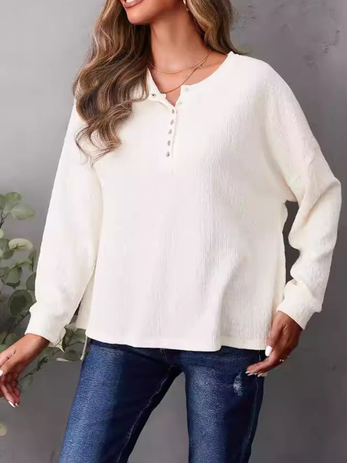 High-Low Quarter Snap Round Neck T-Shirt - Charming Charlie
