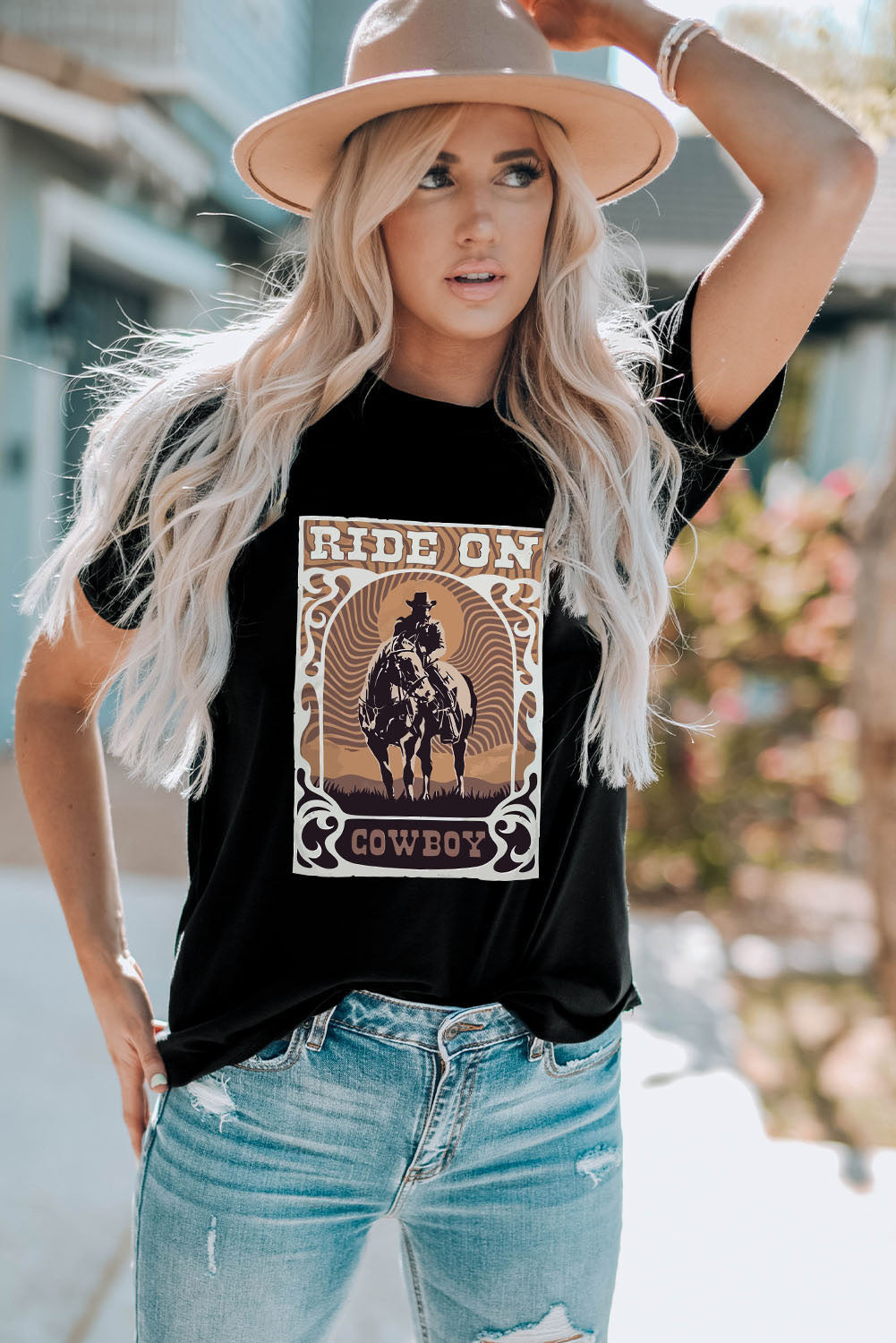 Graphic Round Neck Short Sleeve T-Shirt - Charming Charlie