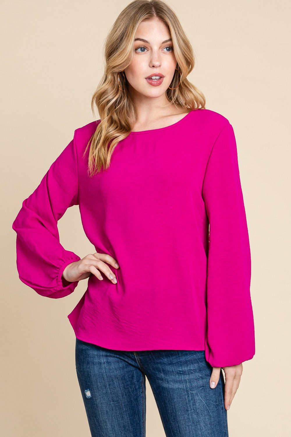 BOMBOM Textured Balloon Sleeve Top - Charming Charlie