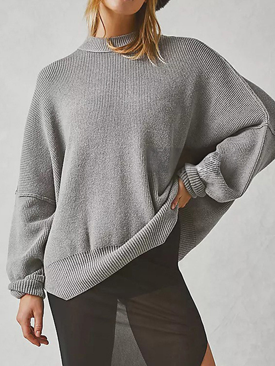 Round Neck Long Sleeve Sweater - Charming Charlie