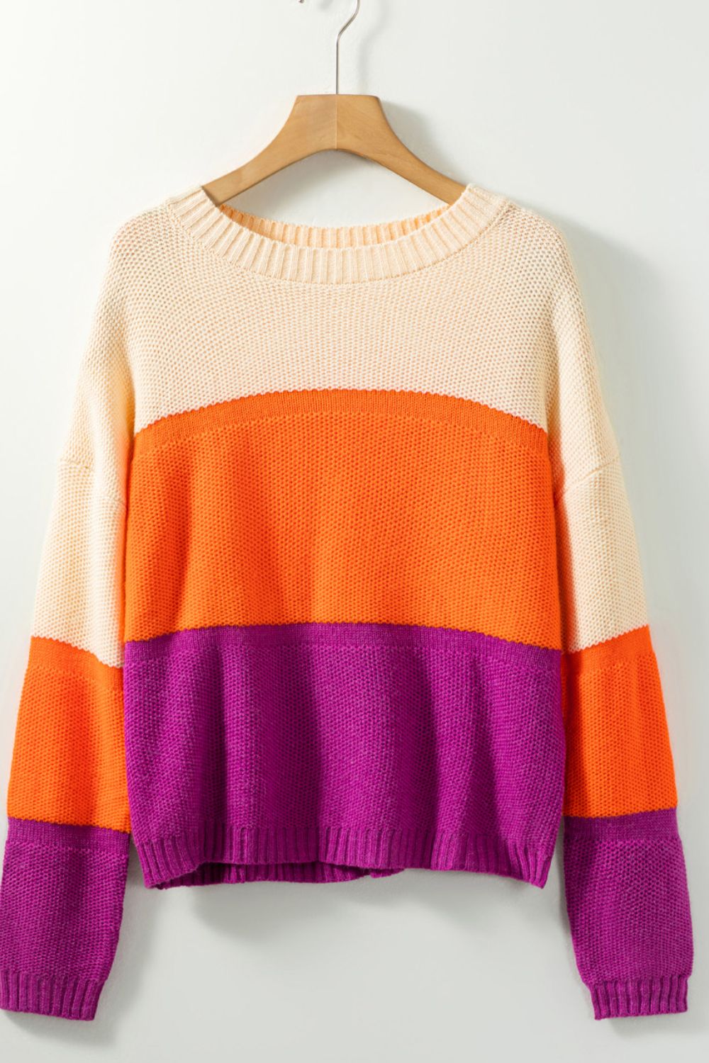 Color Block Drop Shoulder Round Neck Sweater - Charming Charlie