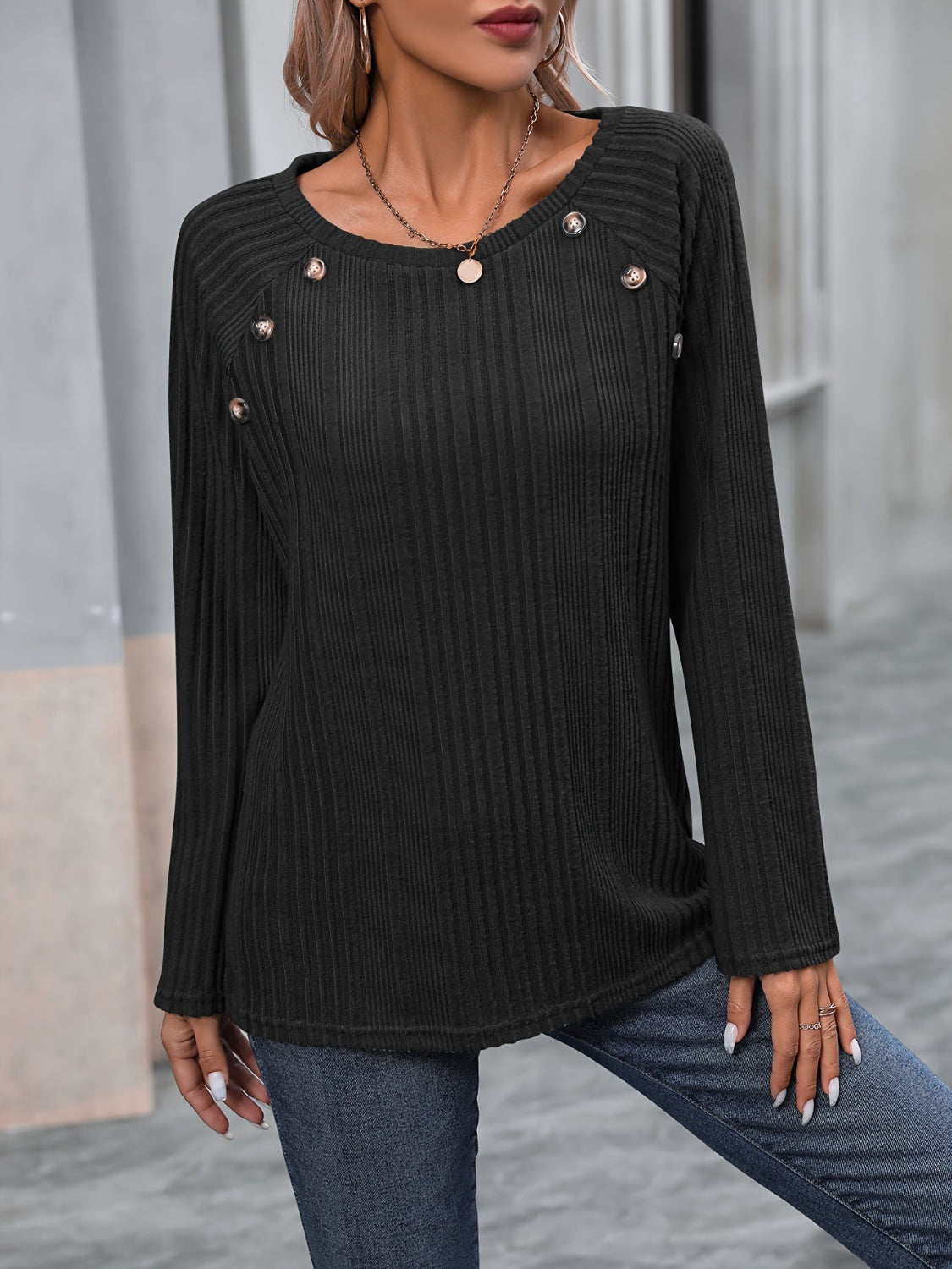 Round Neck Long Sleeve T-Shirt - Charming Charlie