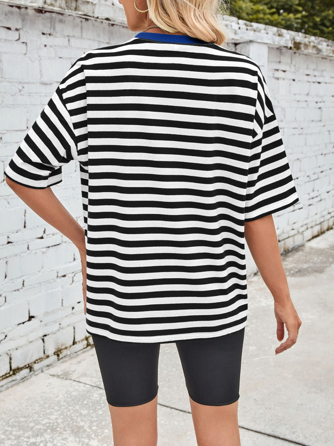 Lovelet Striped Round Neck Half Sleeve T-Shirt - Charming Charlie