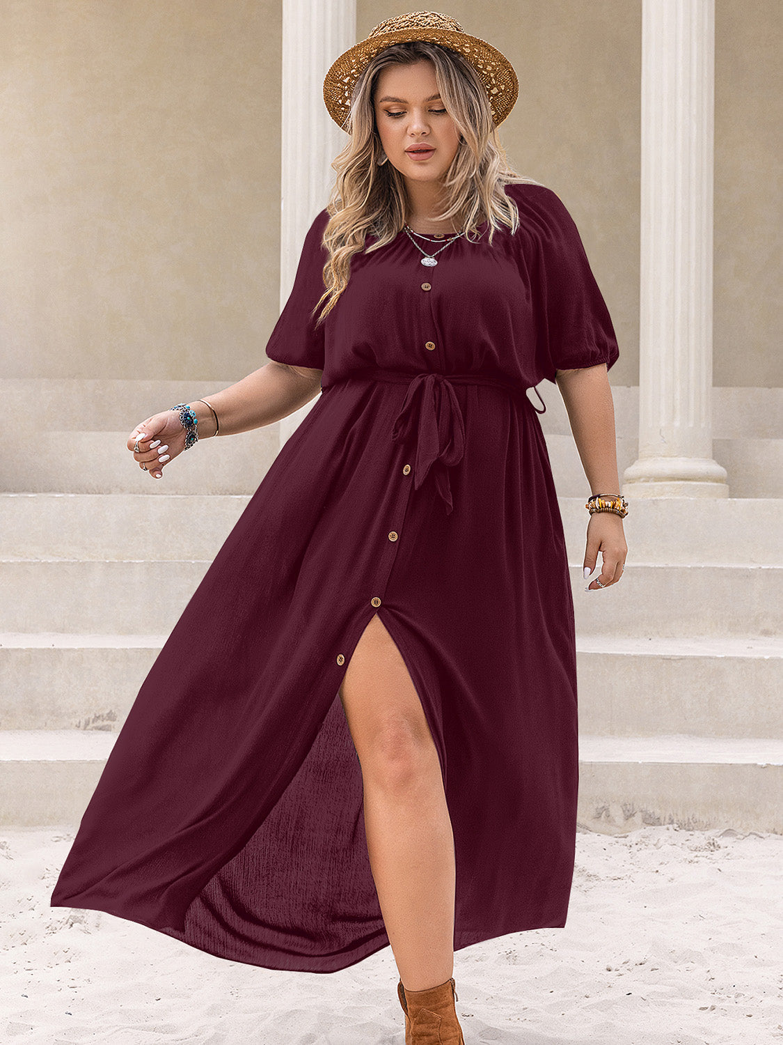 Plus Size Round Neck Half Sleeve Dress - Charming Charlie