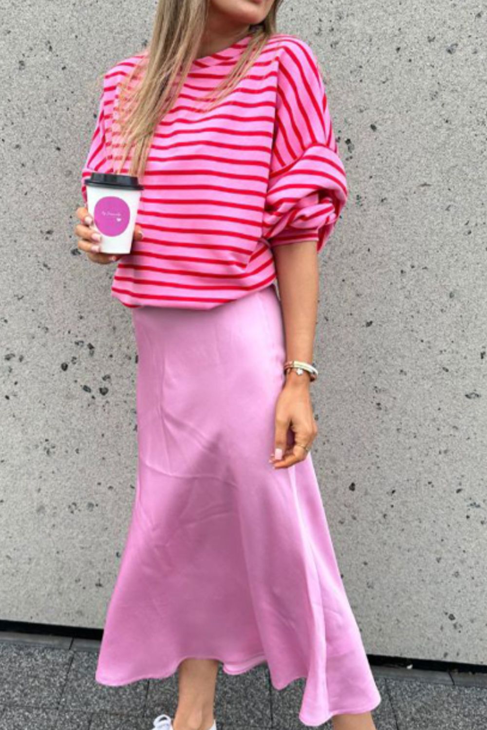 Striped Round Neck Long Sleeve Sweatshirt - Charming Charlie