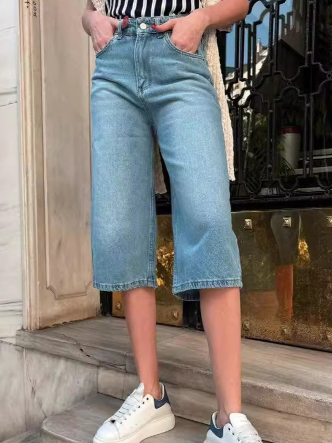 High Waist Denim Shorts with Pockets - Charming Charlie