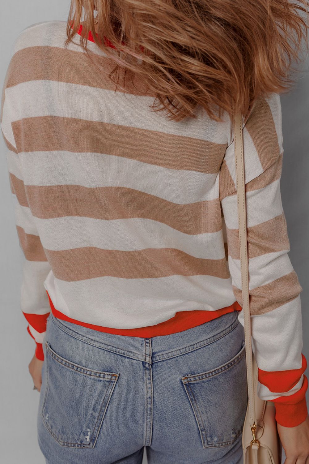 Contrast Striped Round Neck Drop Shoulder Knit Top - Charming Charlie