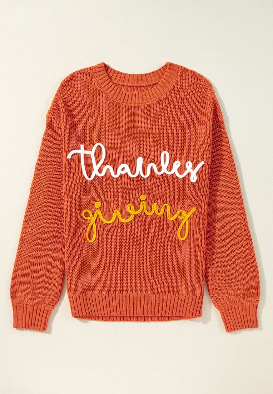 THANKS GIVING Round Neck Long Sleeve Sweater - Charming Charlie