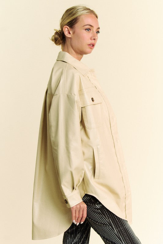 Davi & Dani Faux Leather Button Up Jacket with Chest Pockets - Charming Charlie