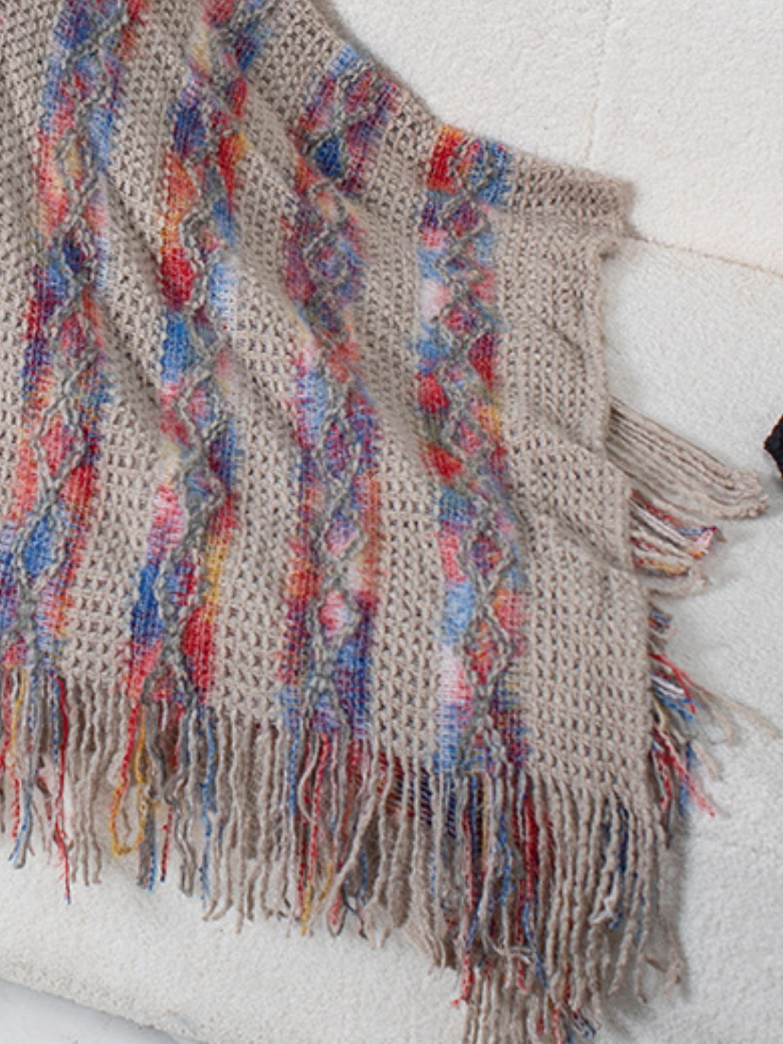 Fringe Contrast Hooded Poncho - Charming Charlie
