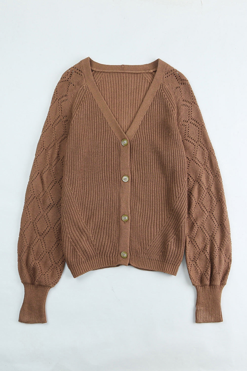 Openwork V-Neck Button Up Cardigan - Charming Charlie