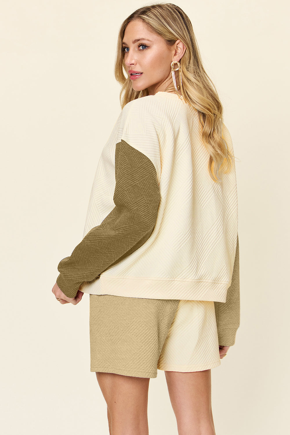 Double Take Full Size Contrast Drop Shoulder Top and Shorts Set - Charming Charlie