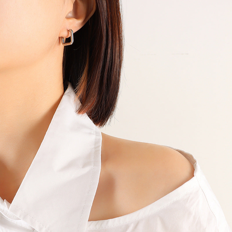 Titanium Steel Geometric Huggie Earrings - Charming Charlie