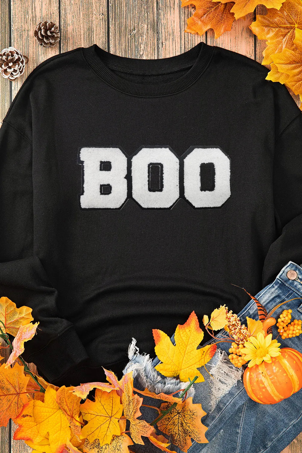 BOO Round Neck Long Sleeve Sweatshirt - Charming Charlie