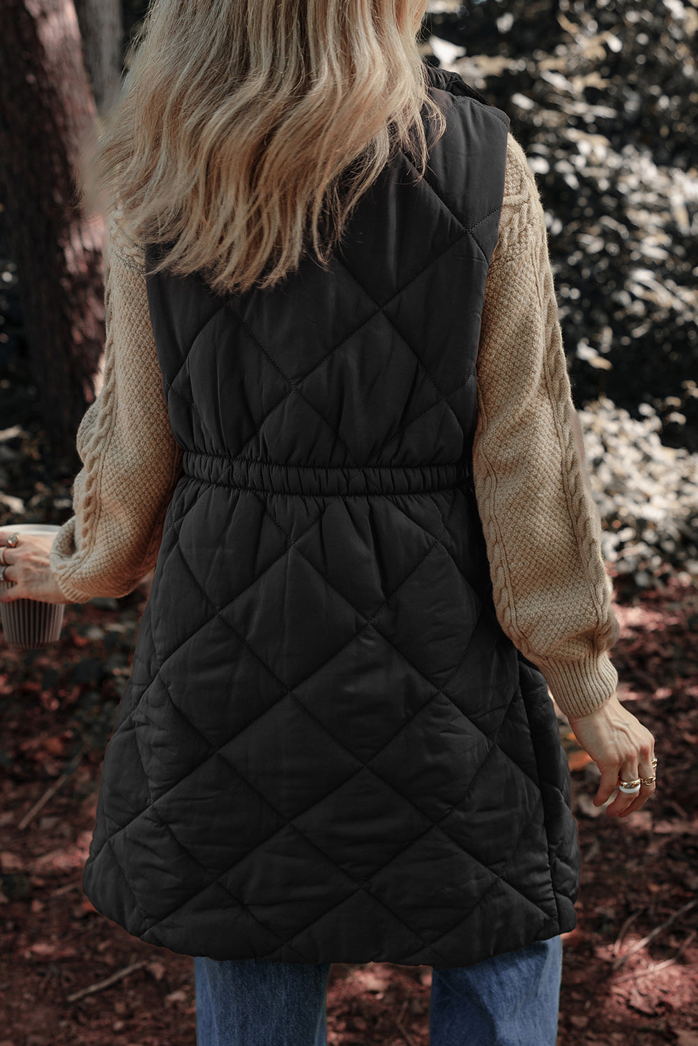 Pocketed Zipper and Button Vest Coat - Charming Charlie