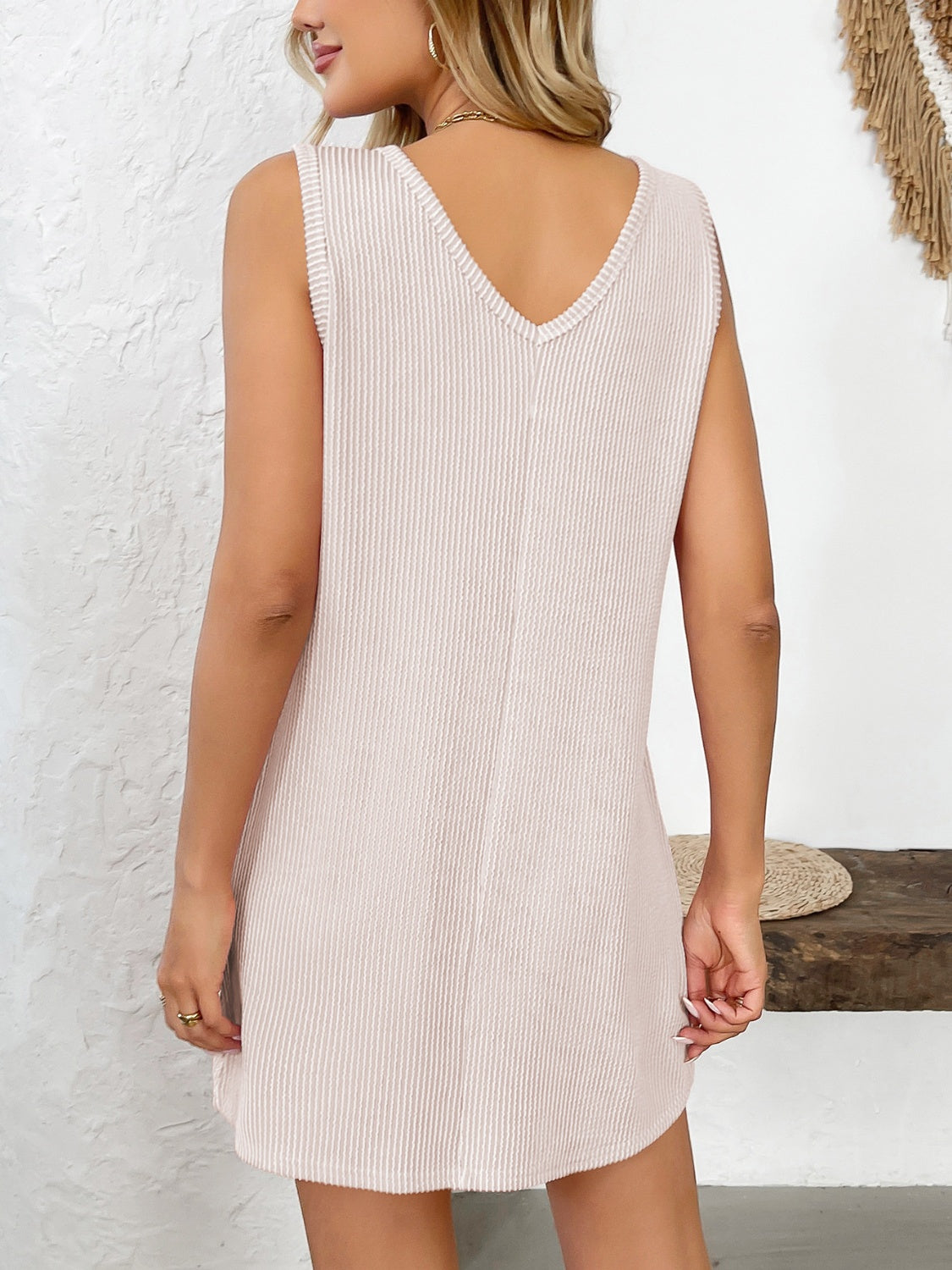 Texture Pocketed V-Neck Tank Dress - Charming Charlie