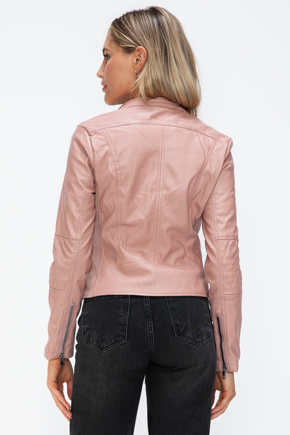 Snobbish Faux Leather Zip Up Drawstring Hooded Jacket - Charming Charlie