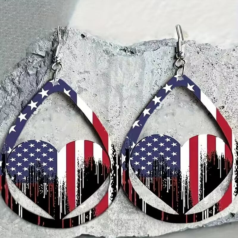 US Flag Pattern Wooden Earrings - Charming Charlie